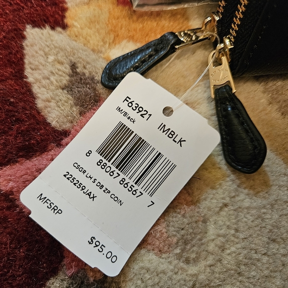 Coach Cross Grain Leather Double Zip Coin Case Black Light Gold Tone Hdwr NWT - Picture 5 of 15